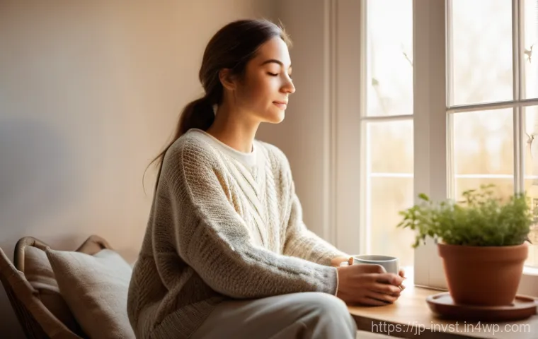 심리적 스트레스 관리 방법 - **Morning Serenity: A Gentle Start**
    A young woman in her late 20s to early 30s, dressed in comf...