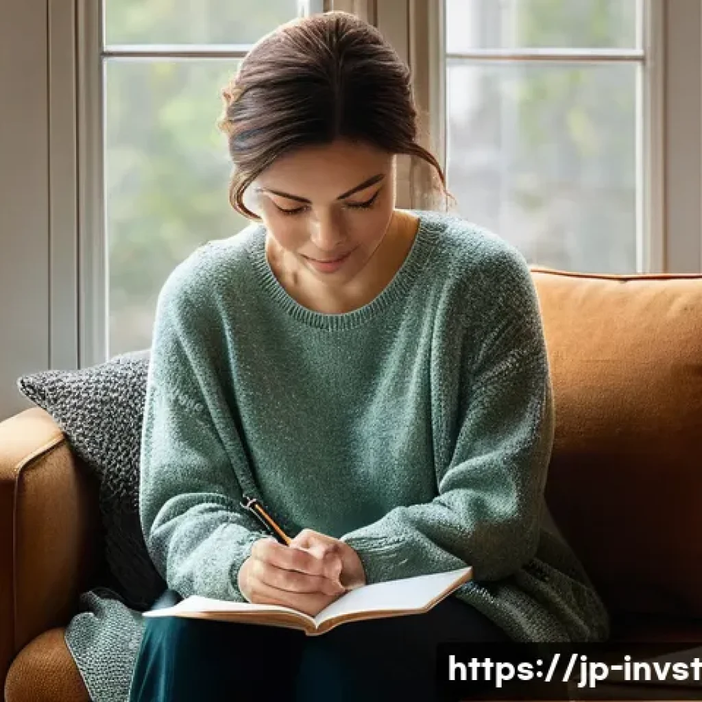 심리적 장애물 극복을 위한 실천 팁 - **Prompt: Reflective Journaling in a Cozy Nook**
A young adult, dressed in comfortable, modest l...