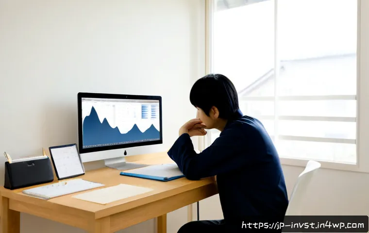 투자에서의 감정 조절 기술 - Photorealistic Japanese investor in a calm minimalist home office, seated upright at a clean desk wi...