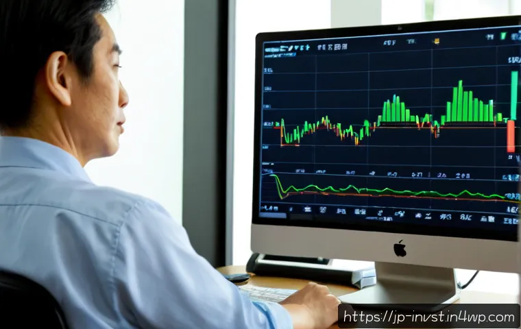 투자 심리의 변화가 시장에 미치는 영향 - Photorealistic split-scene financial market concept, a calm Japanese middle-aged investor at a clean...